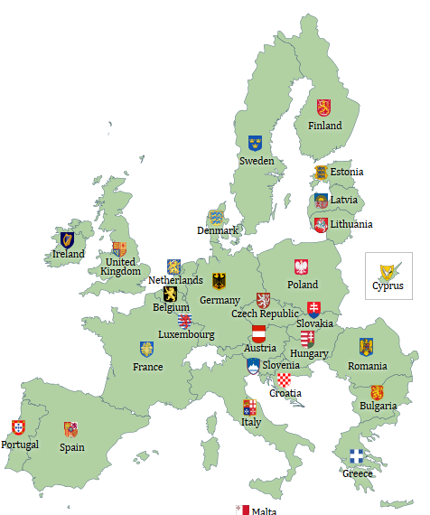 EU map with coats of arms
