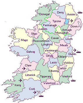 Map of the counties of Ireland.