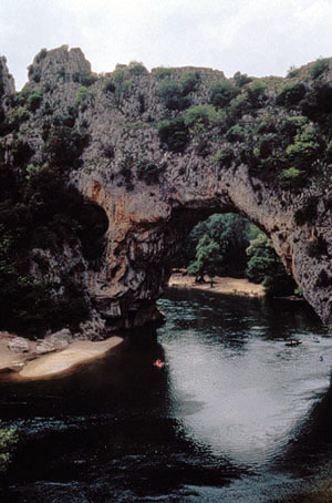 The Ardèche valley in southeastern France is famous for its Pont d'Arc.