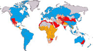 A map of the different degrees and kinds of water scarcity