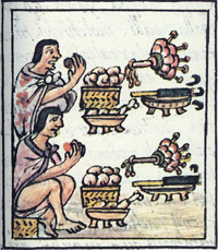 Aztec men at a feast. Florentine Codex, late 16th century.