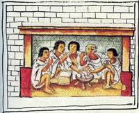 Aztec men sharing a meal, Florentine Codex, late 16th century