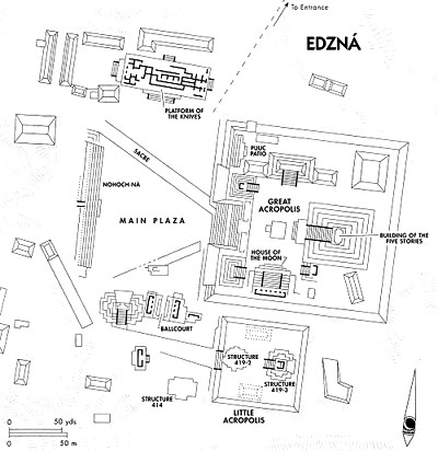 Map of Edzna archaeological site.