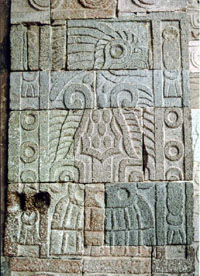 Eagle carving in the Palace of Quetzal Mariposa.