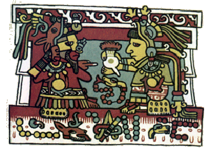 Codex: Mixtec marriage, with chocolate gift.