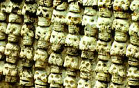 Aztec tzompantli, or skull rack.