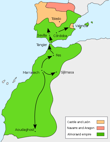 "Moors" (NB . . . "not distinct or self-defined people"; "The term 'Moors' has no real ethnological value.")—The Almoravides dynasty, c. 1100 CE. At the dynasty's greatest expanse of control a succession of Moroccan-based states strongly affected culture from modern Senegal to the Iberian Peninsula."