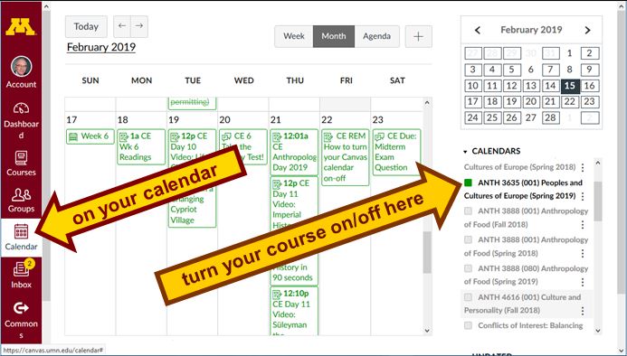 How to turn your Canvas calendar on/off.