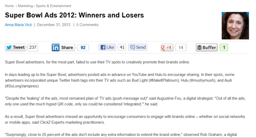 Superbowl Ad Winners 2012