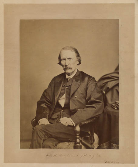 This is the last picture of Carson, which was taken by photographer James Wallace Black two months before his death. The portrait was made around March 20, 1868 during Carson's visit to Boston with Ouray and Ute chiefs. The print is signed by Carson and is the largest extant photograph of him.