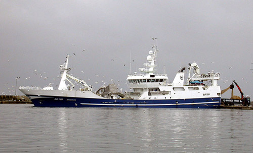 Trawler in Skagen Harbor, northern Denmark.