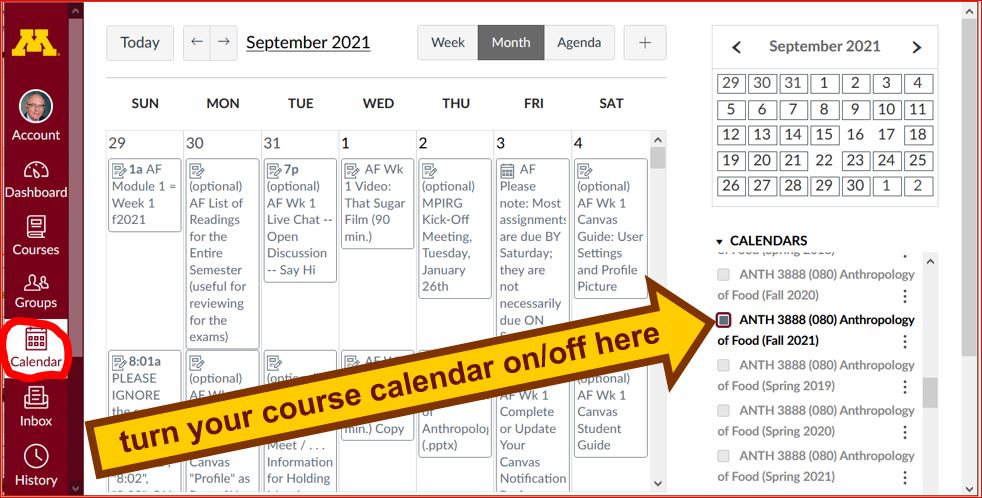 Canvas calendar on-off