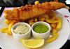 Fish and chips and mushy peas.