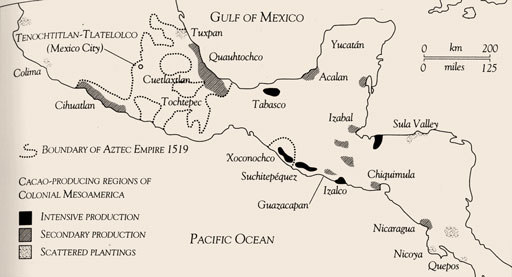 Map of Cacao Producing Regions of Colonial Mexico