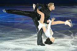 Figure Skating: 2007 European Champion ice dancers Isabelle Delobel and Olivier Schoenfelder perform a lift in exhibition.