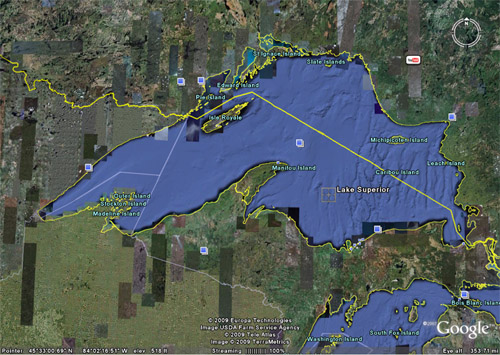 Lake Superior map from Google Earth.