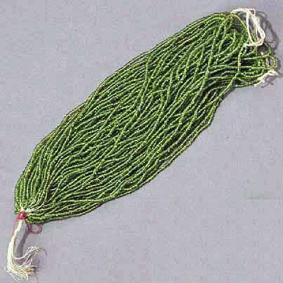 Translucent green glass seed beads, Not earlier than 1920 - Not later than 1955.