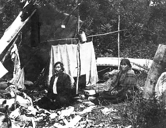 Ojibway canoe maker at Mille Lacs, 1901