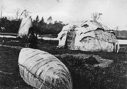 Chippewa birch bark wigwams, ca. 1870