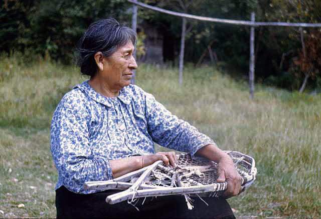 Mrs. Joe Socs making snowshoes.