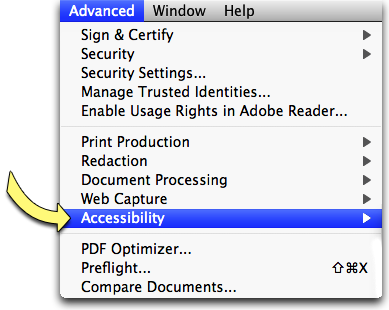 Screenshot: Adobe Acrobat's Advanced Menu