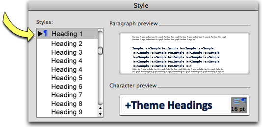 Screenshot: Microsoft Word's style window
