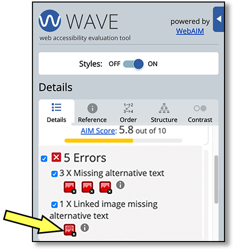 Screenshot: Error seclected in the sidebar