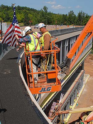 American flag being placed.