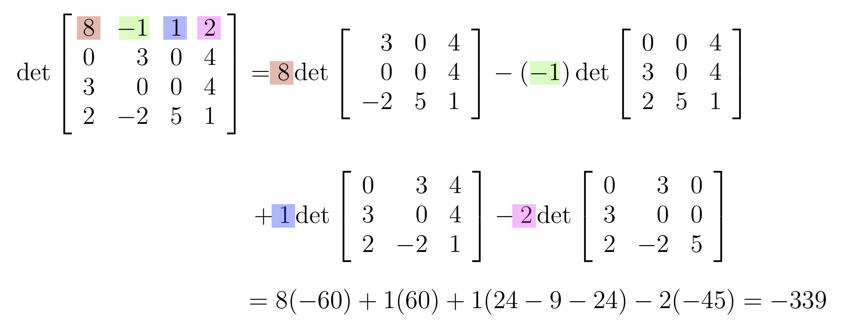 four by four determinant example