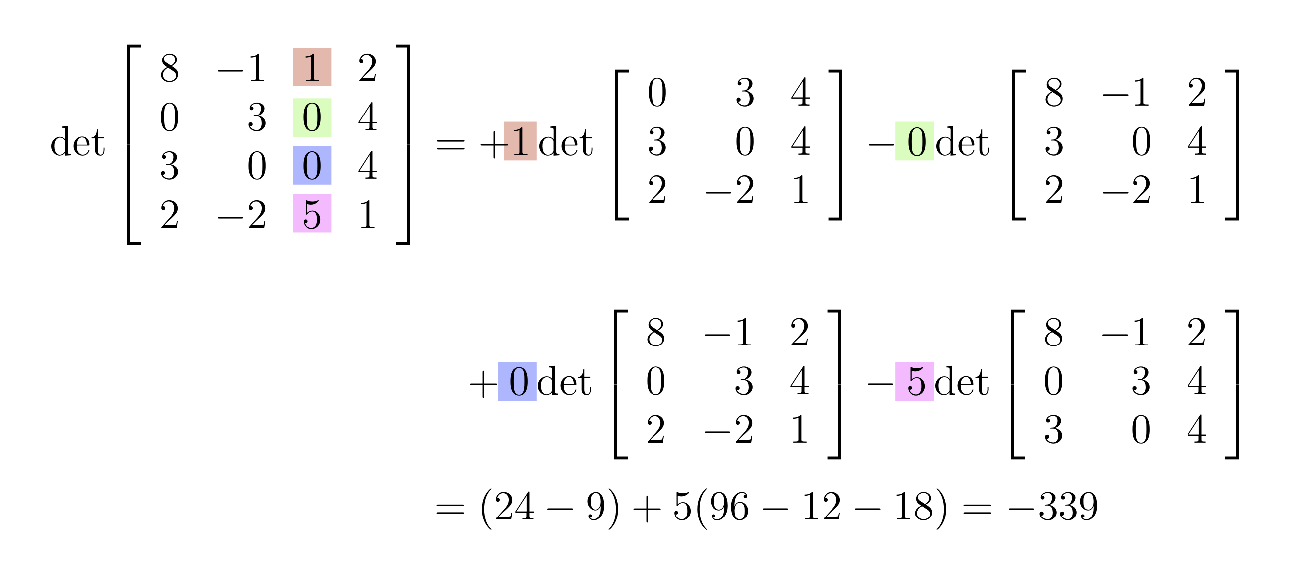 four by four determinant example